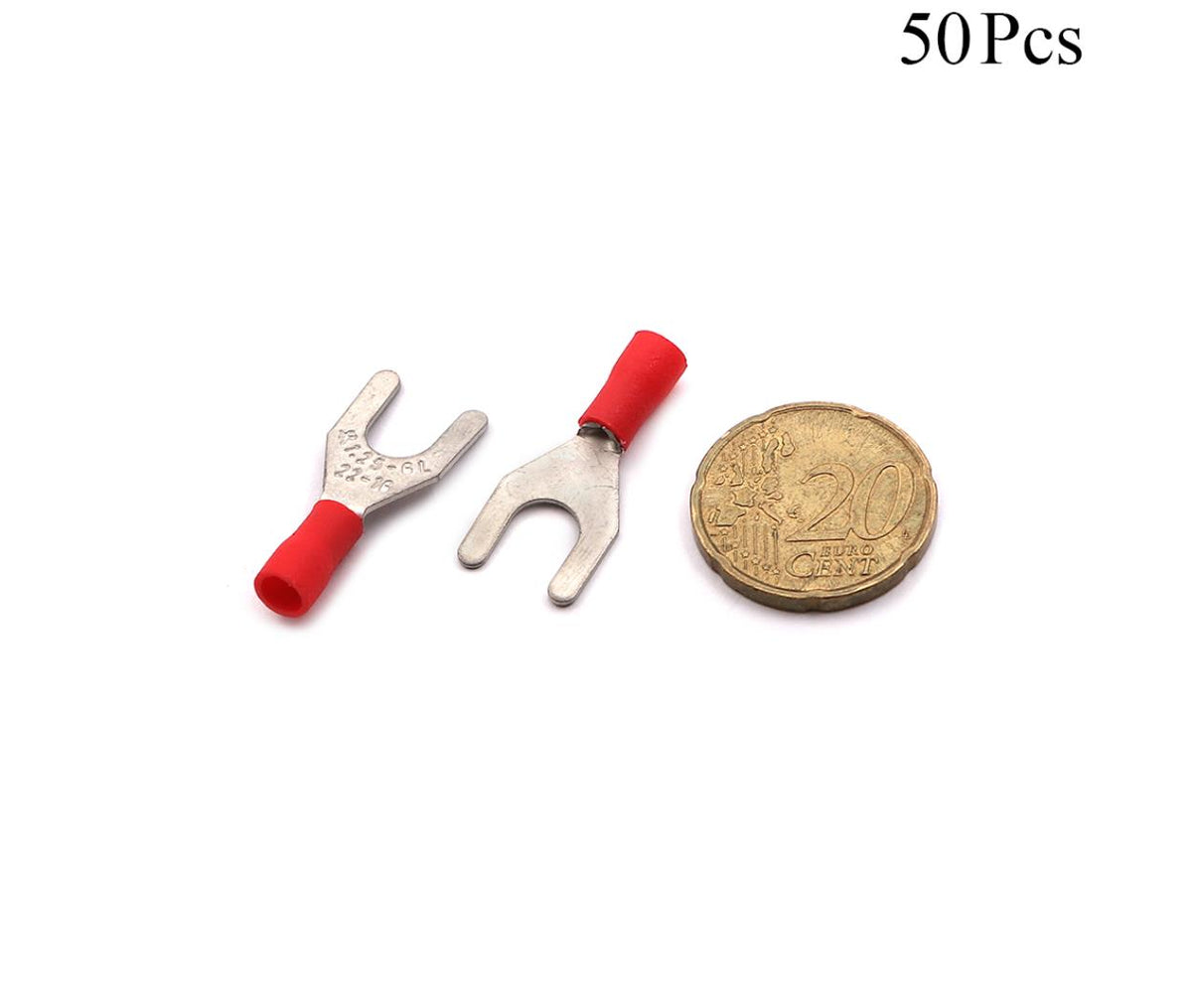 Cable Lugs Insulated - SV1.25-6 L - Fork - 0.5~1.5mm - Red - 50 Pcs