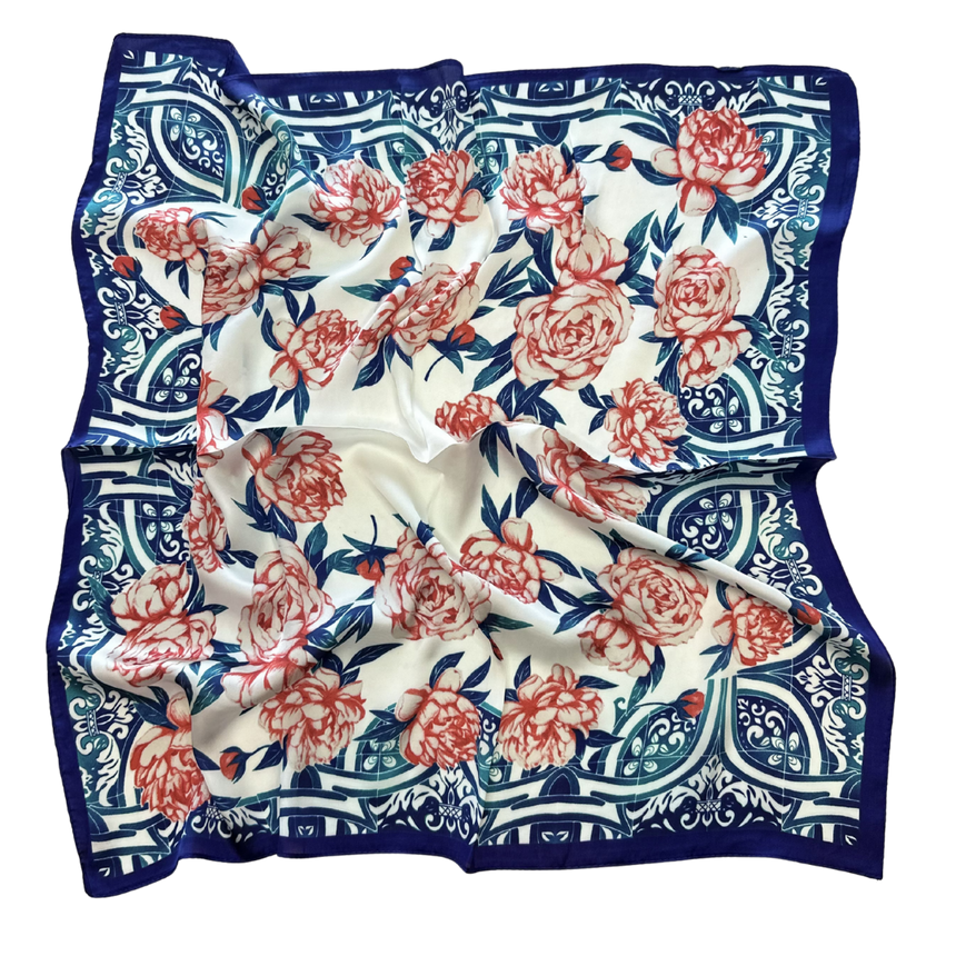 Les Roses d’Azur Synthetic Satin Scarf 70 x 70 cm