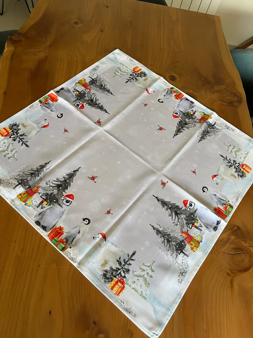 Christmas Penguins on Ice Table Cloth 84x84cm