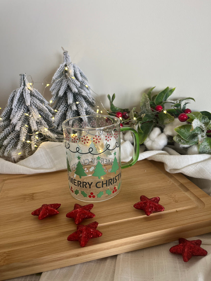 Christmas Glass Mug with Colored Handle
