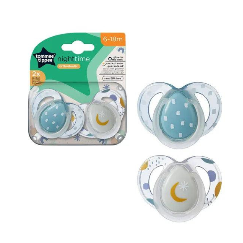 Tommee Tippee 2 Style Soothers 6-18M Glow In The Dark