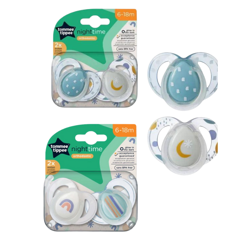 Tommee Tippee 2 Style Soothers 6-18M Glow In The Dark
