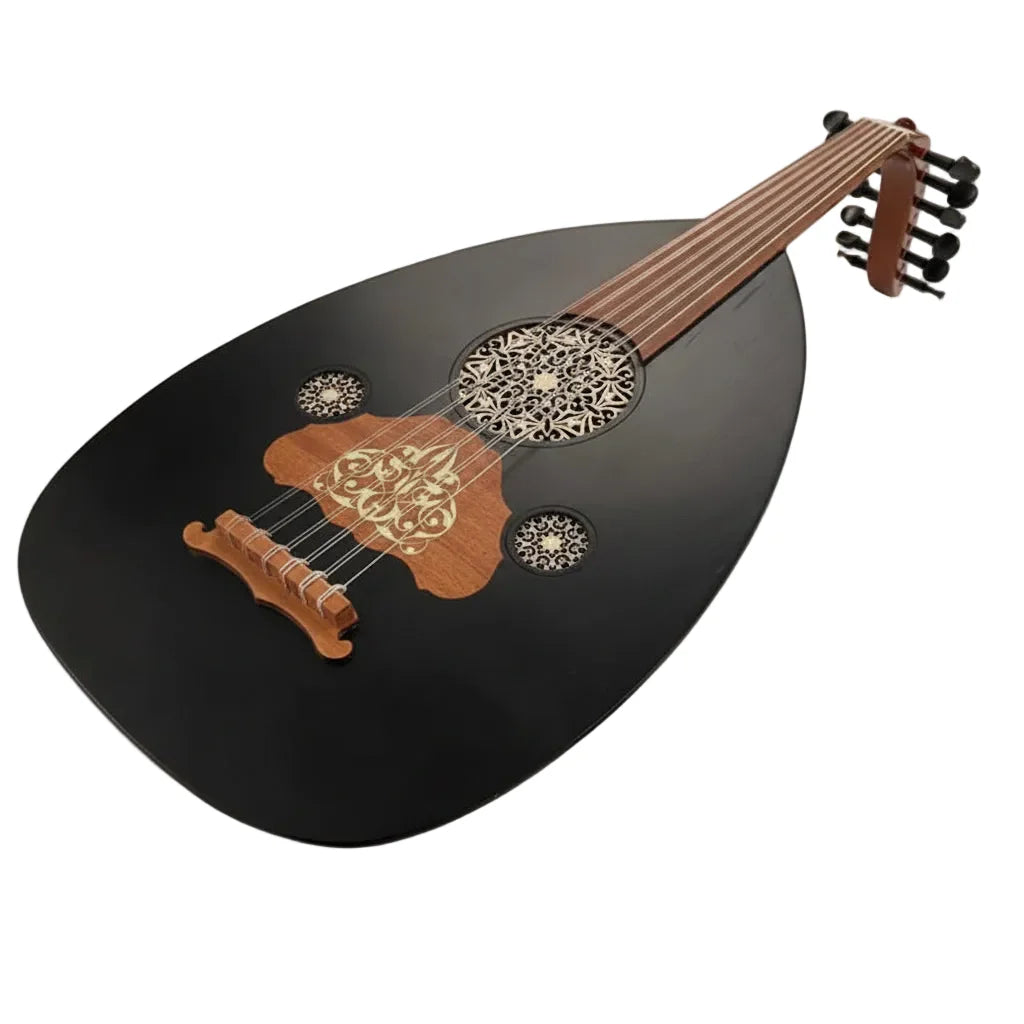 Damascus Iraqi Oud Black Finish - Fixed Bridge, with Leather Bag