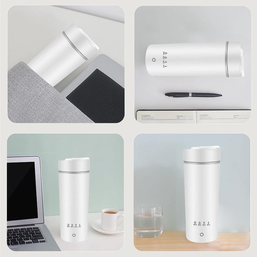 White insulated electric kettle mug for office or travel