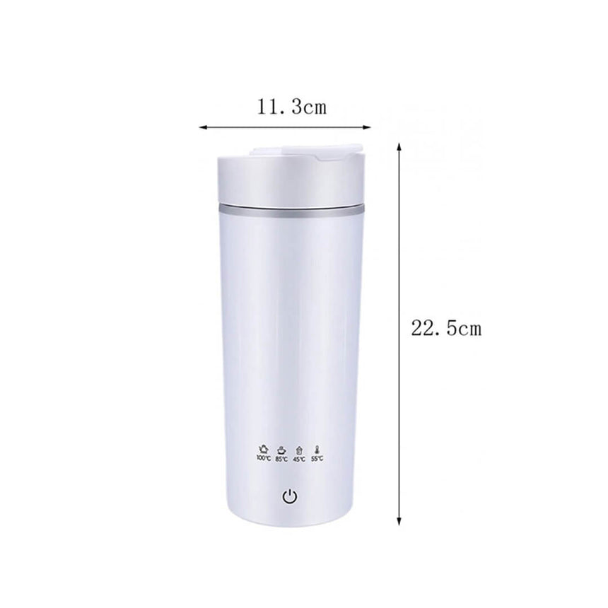 Compact 2-in-1 electric kettle and insulated mug, dimensions