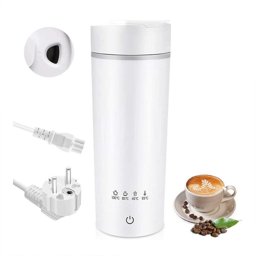 White electric kettle with power cord and drinking lid