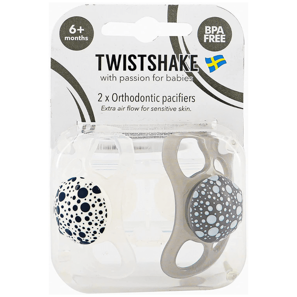 The German Outlet, Twistshake, 2x Baby's Dummy Grey & White, 2x Baby's Dummy Grey & White