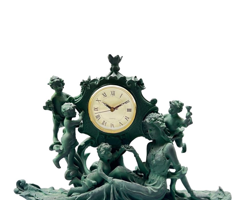 Resin Clock Boat in Antique Green