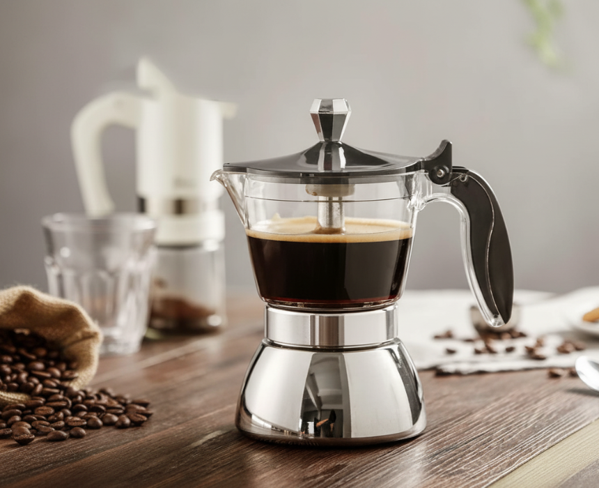 BrewMaster Transparent Moka Pot with 6 Cups