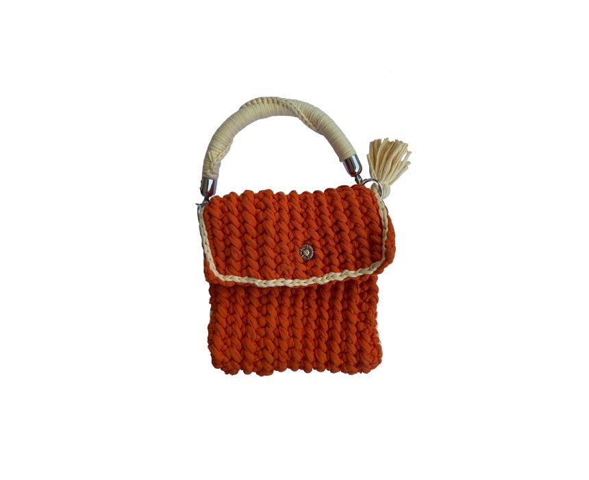 Top Handle Crochet Bag Orange and Cream