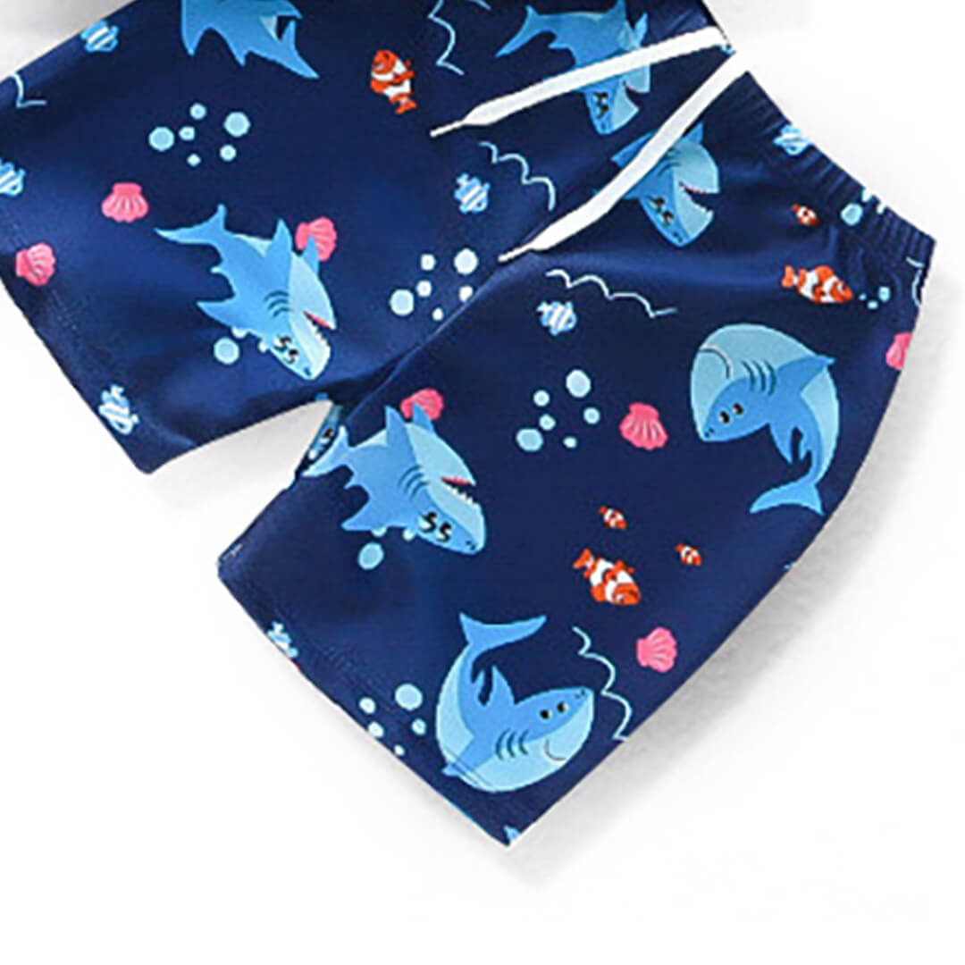Boys' summer swimwear with fun shark graphics