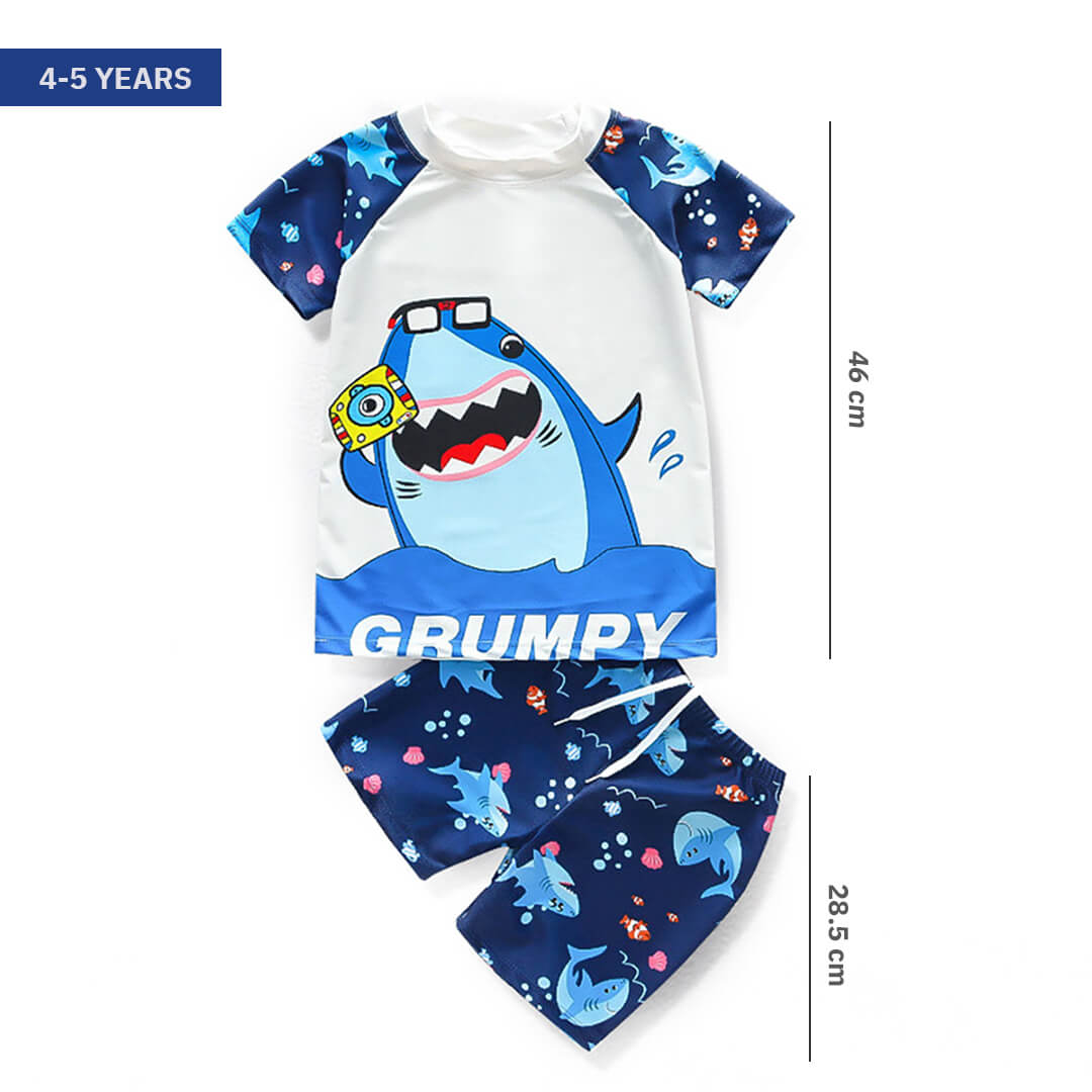 Shark swim shorts for kids with an elastic waistband for 4-5 years