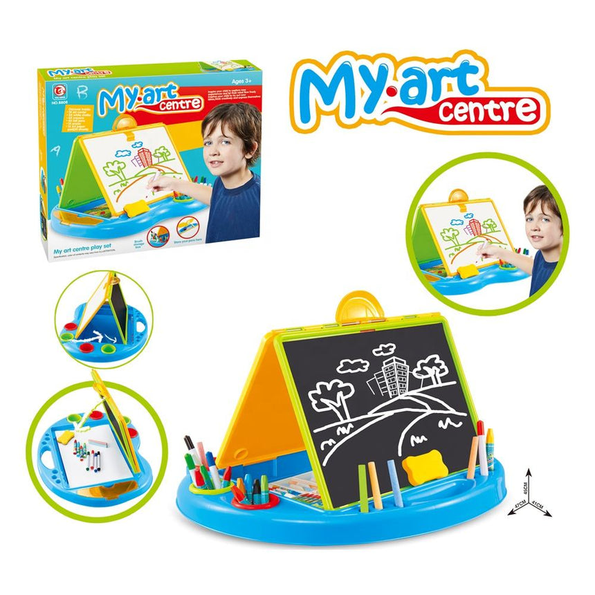 3-in-1 Kids Drawing Desk with Chalkboard, Whiteboard & A4 Paper