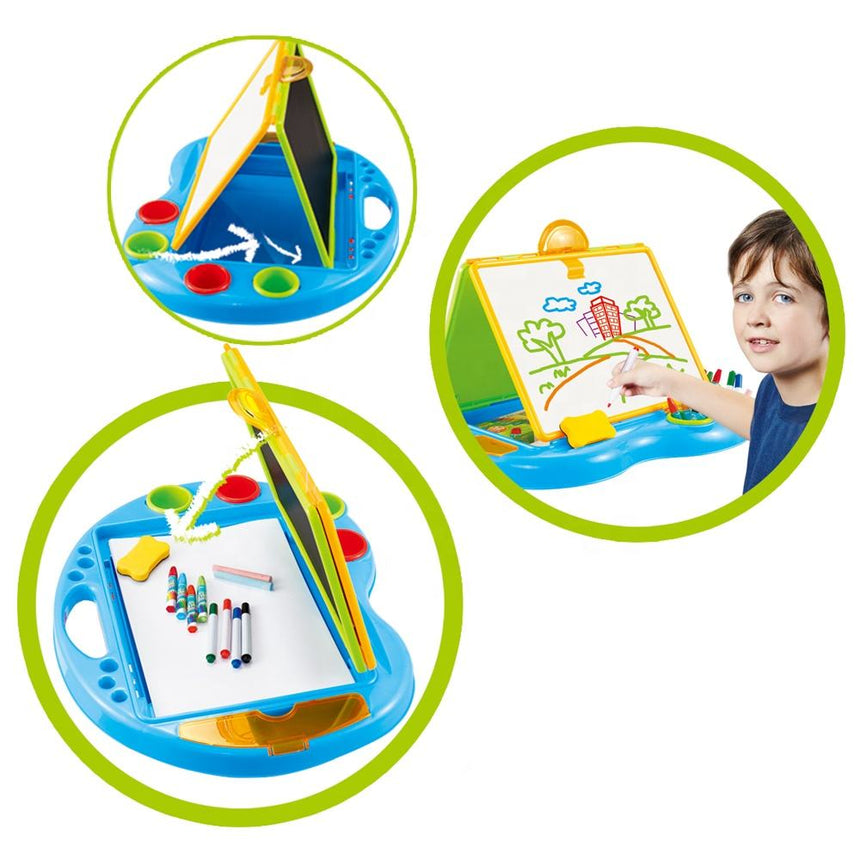3-in-1 Kids Drawing Desk with Chalkboard, Whiteboard & A4 Paper