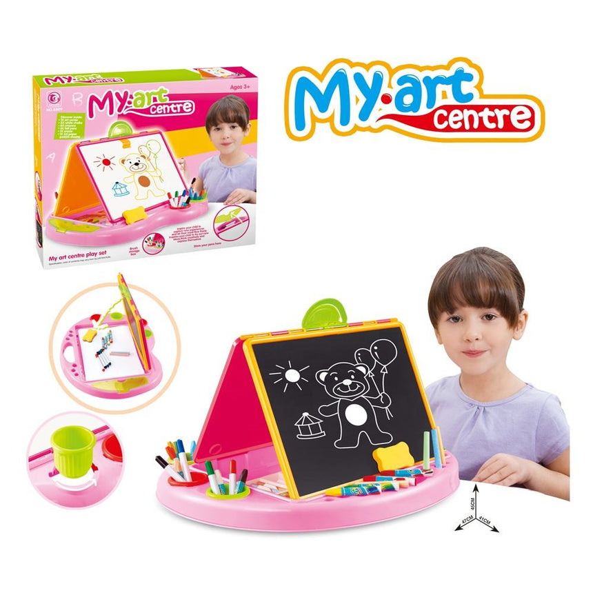 3-in-1 Kids Drawing Desk with Chalkboard, Whiteboard & A4 Paper