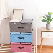 Storage boxes with lids, dividers and handles in grey, blue amd pink color