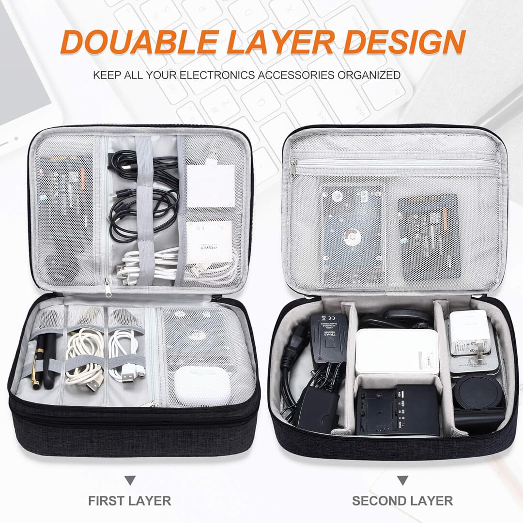 Black electronic organizer with double-layer design 
