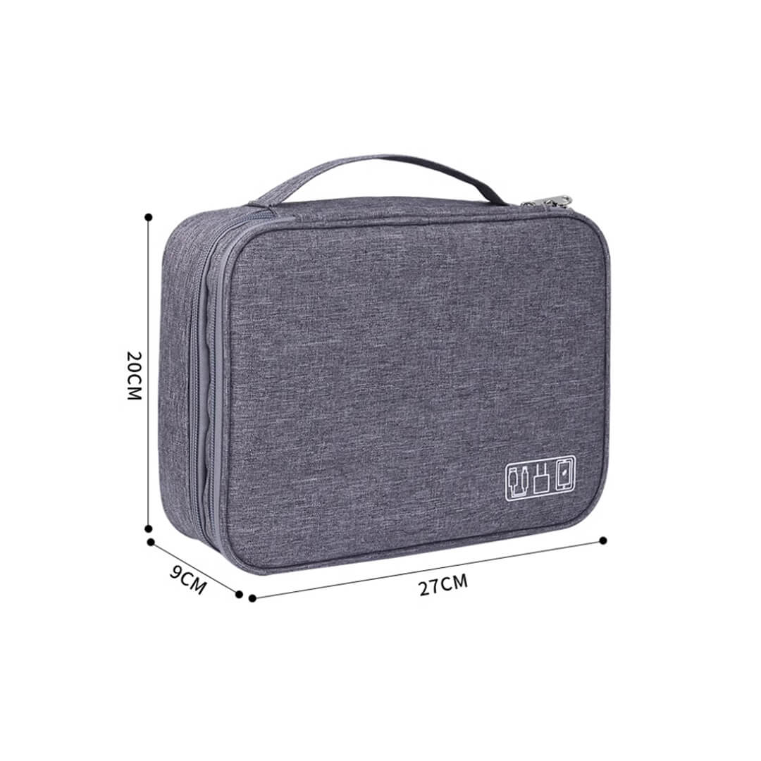 Waterproof travel cable organizer bag for accessories, grey color