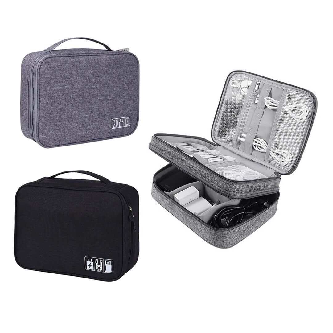 3-layer electronic accessories organizer bag for cables and chargers