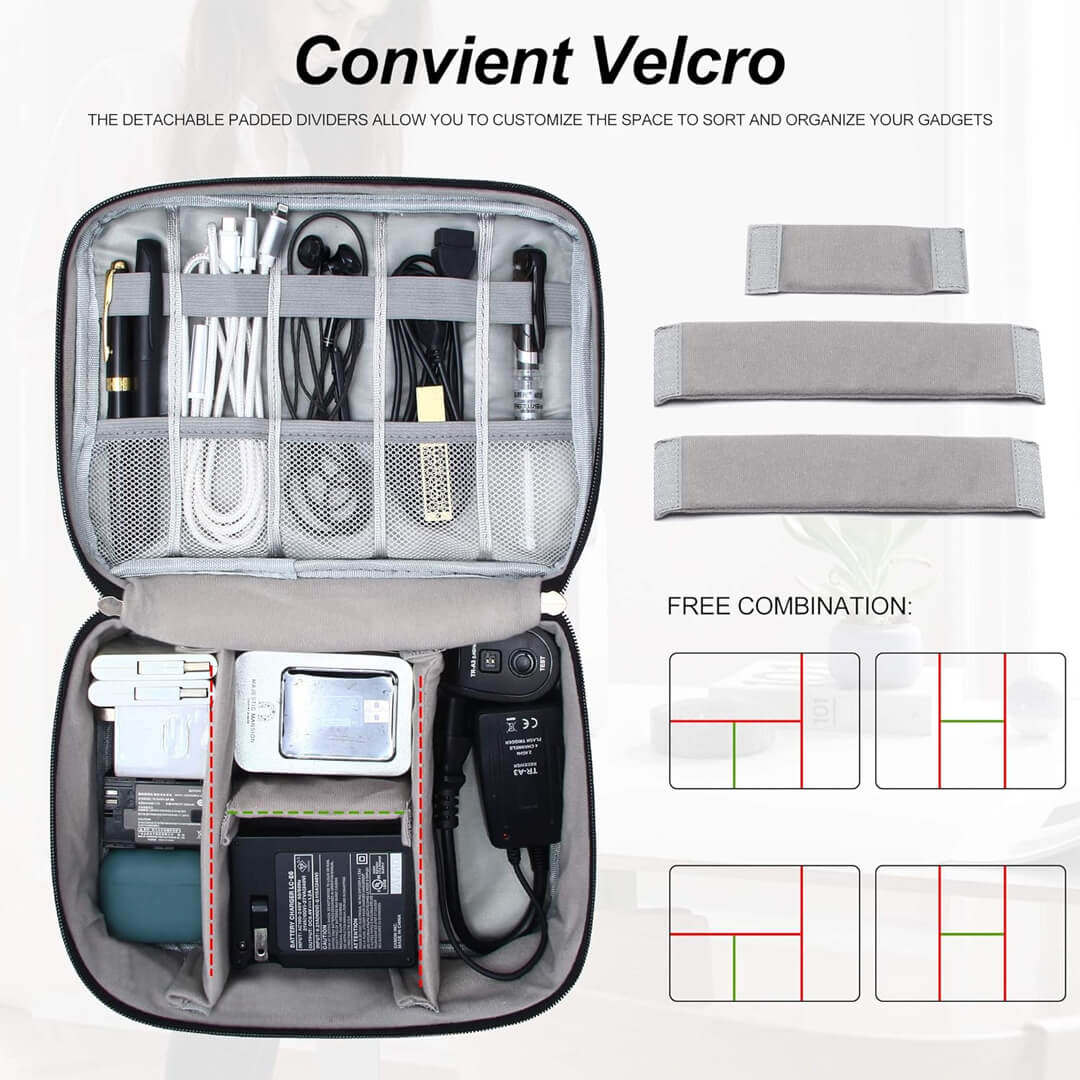 Organizer bag with detachable velcro dividers for organizing gadgets