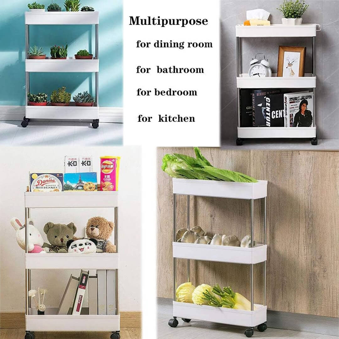 Multipurpose Slim 3-Tier Rolling Storage Trolley for Dining Room. bathroom, bedroom and kitchen