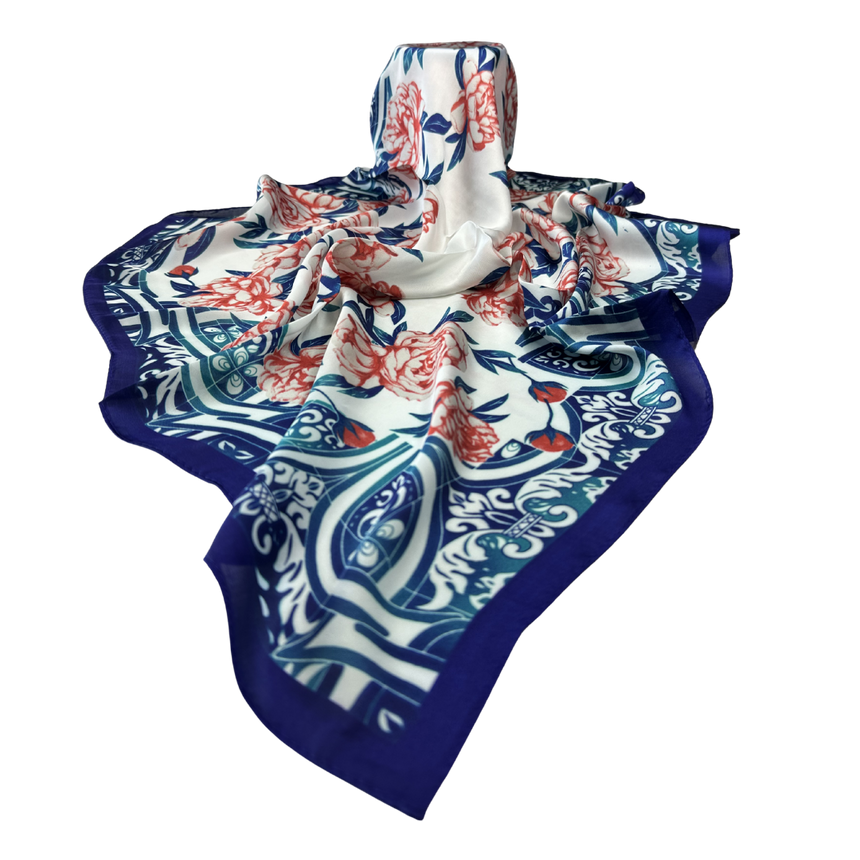 Les Roses d’Azur Synthetic Satin Scarf 70 x 70 cm