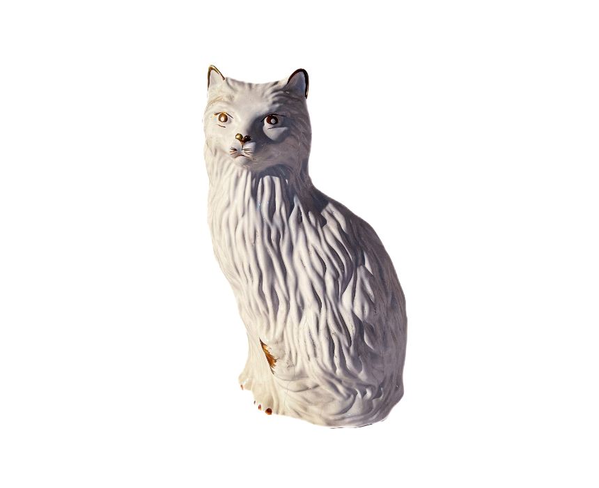 Cat Sculpture in White Porcelain