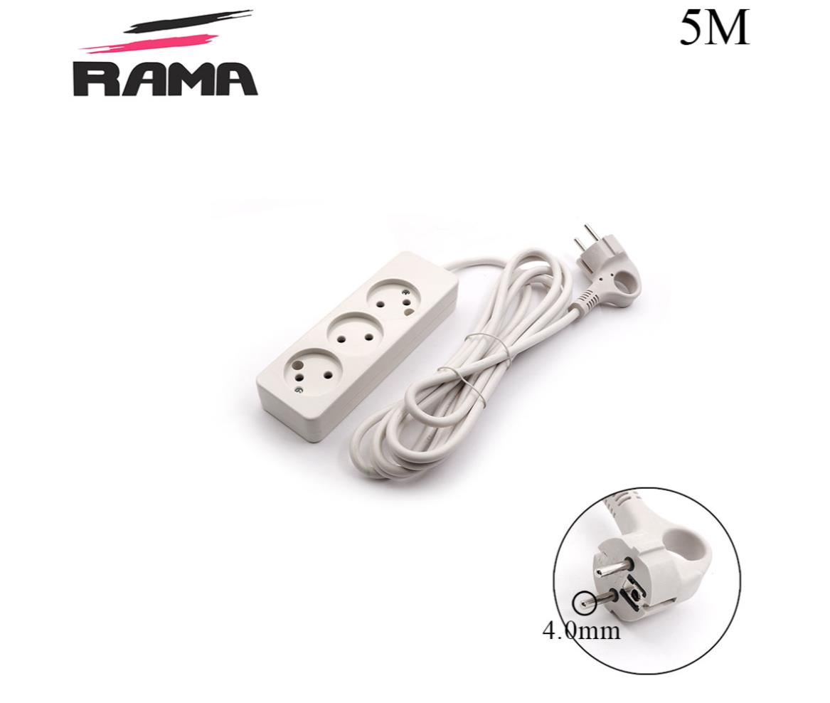 Power Strip - 3 Outlet EU - 2x0.75mm - 5M - Rama