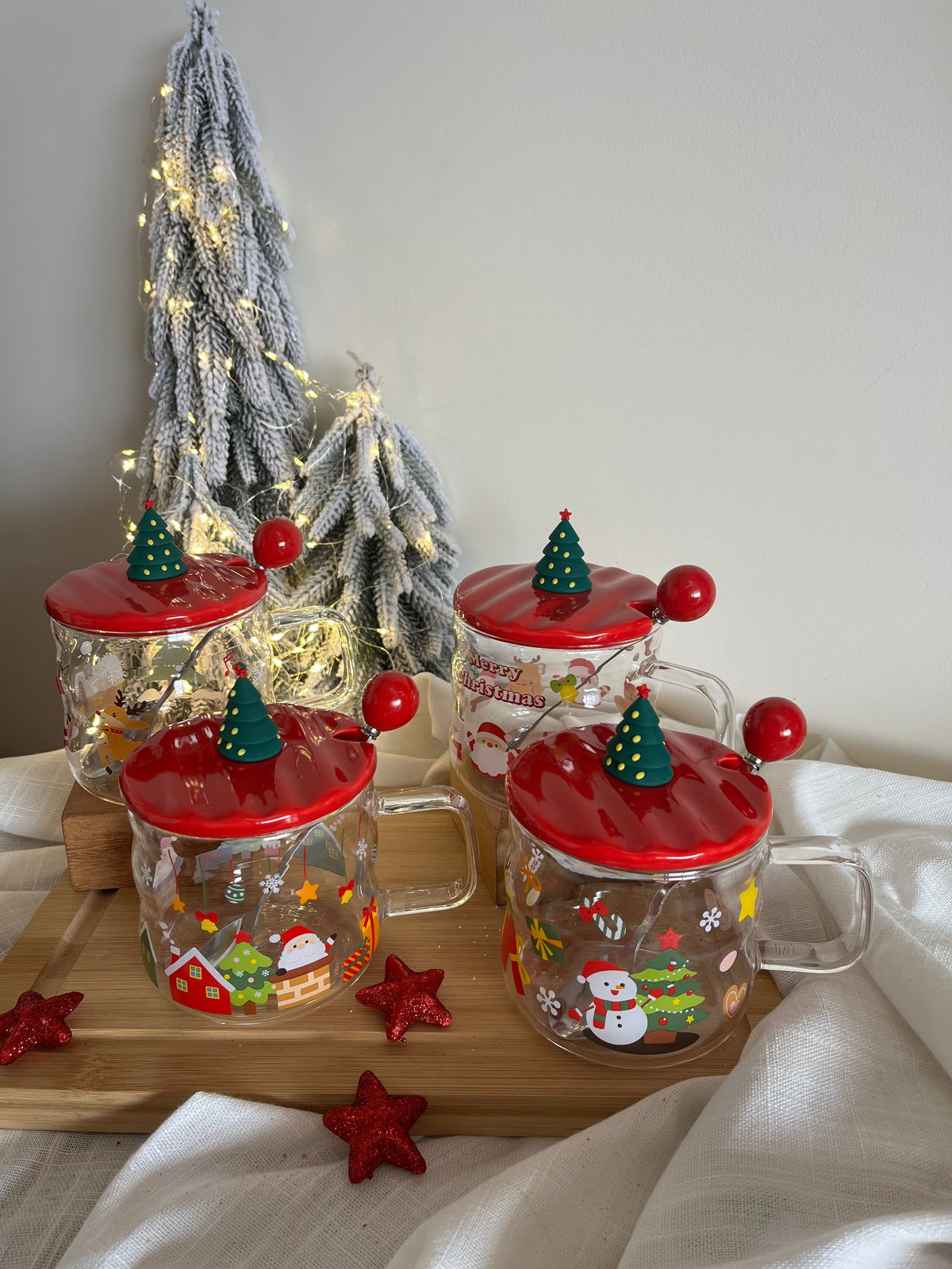 Christmas Glass Mug With Cover And Spoon