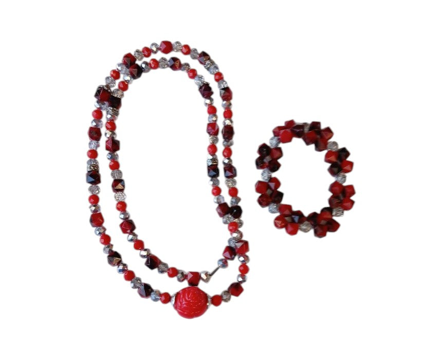 Black Burgundy Necklace and Bracelet Flower Set
