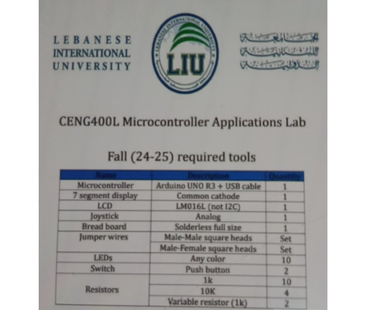 Education Kit - LIU - MICROCONTROLLER CENG400 L
