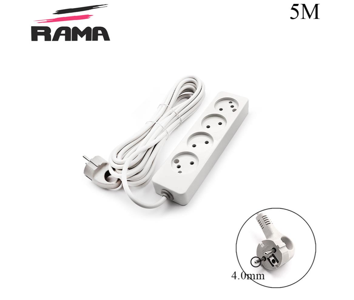 Power Strip - 4 Outlet EU - 2x0.75mm - 5M - Rama