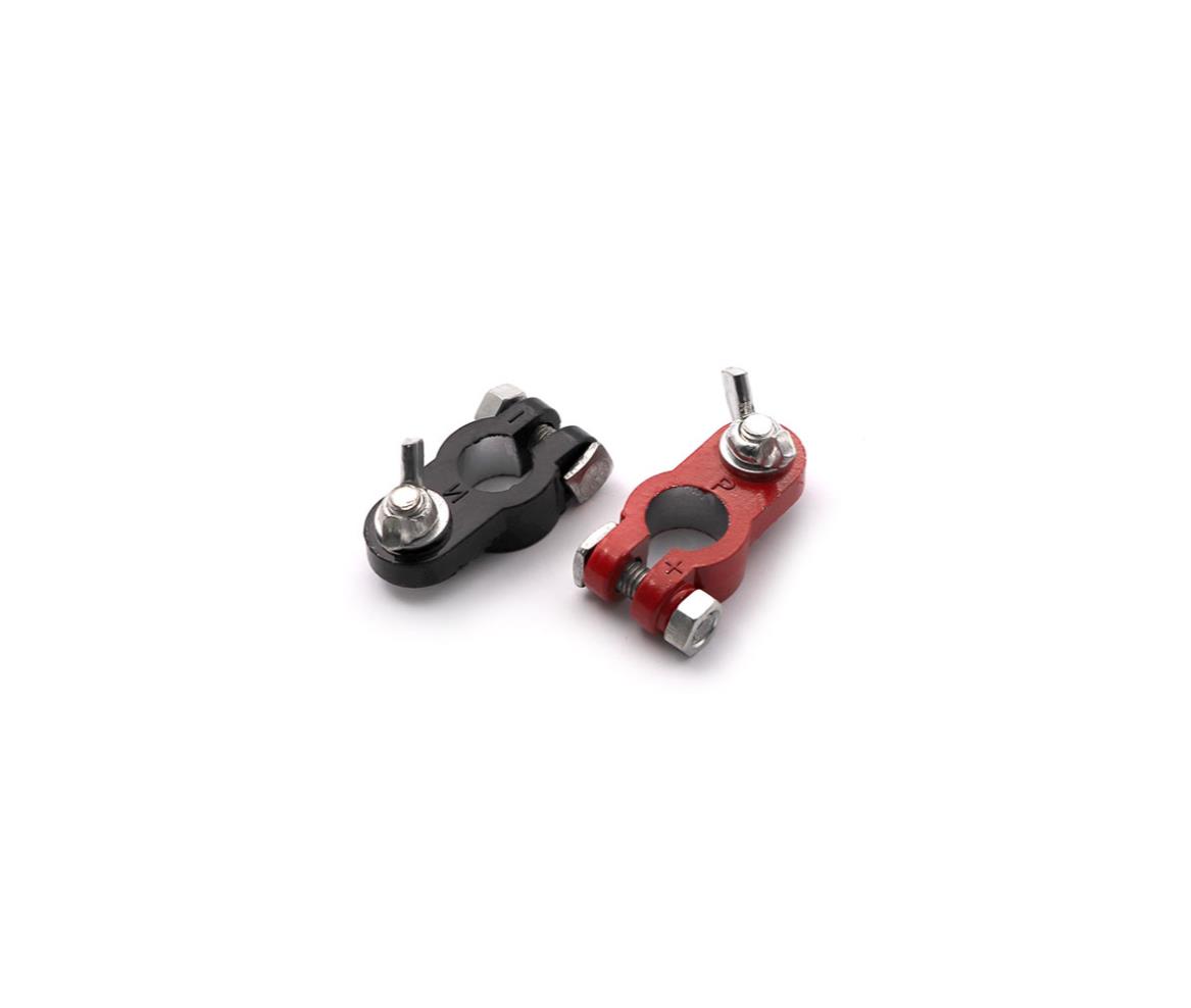 Battery Terminal 2x Clamp Brass Wing Nut Red & Black