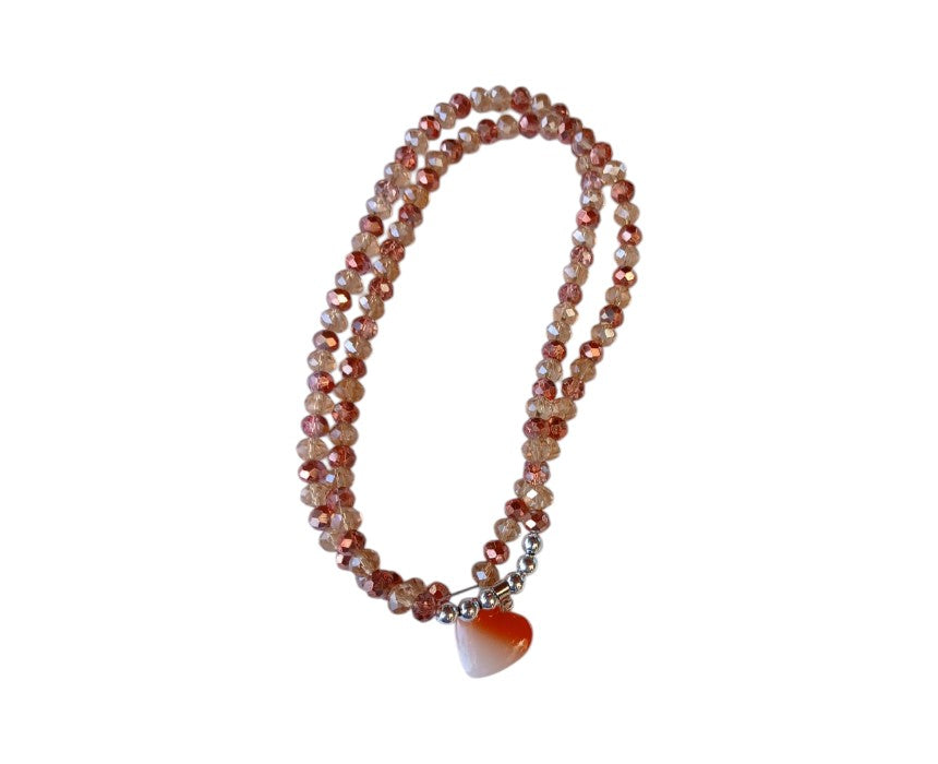 Brown Pink Heart Necklace