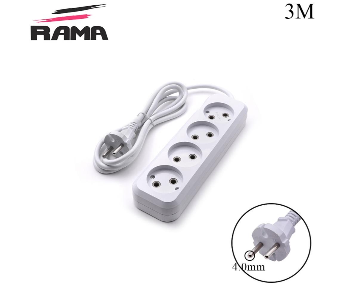 Power Strip - 4 Outlet EU - 2x0.75mm - 3M - Rama