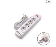 Power Strip - 4 Outlet EU - 2x1.0mm - 2M - 3x USB & TYPE-C & Switch