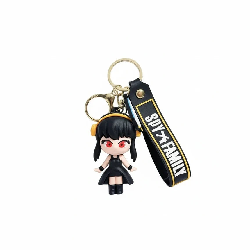 Keychain with character figure and 'Spy x Family' strap on a white background