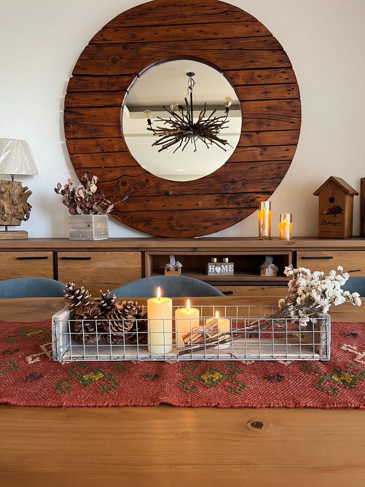 Wooden & Metal Tray Decorative Centerpiece