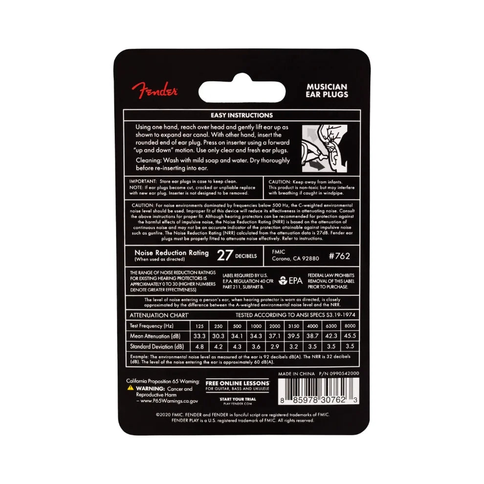 Fender Musician Series Black Ear Plugs