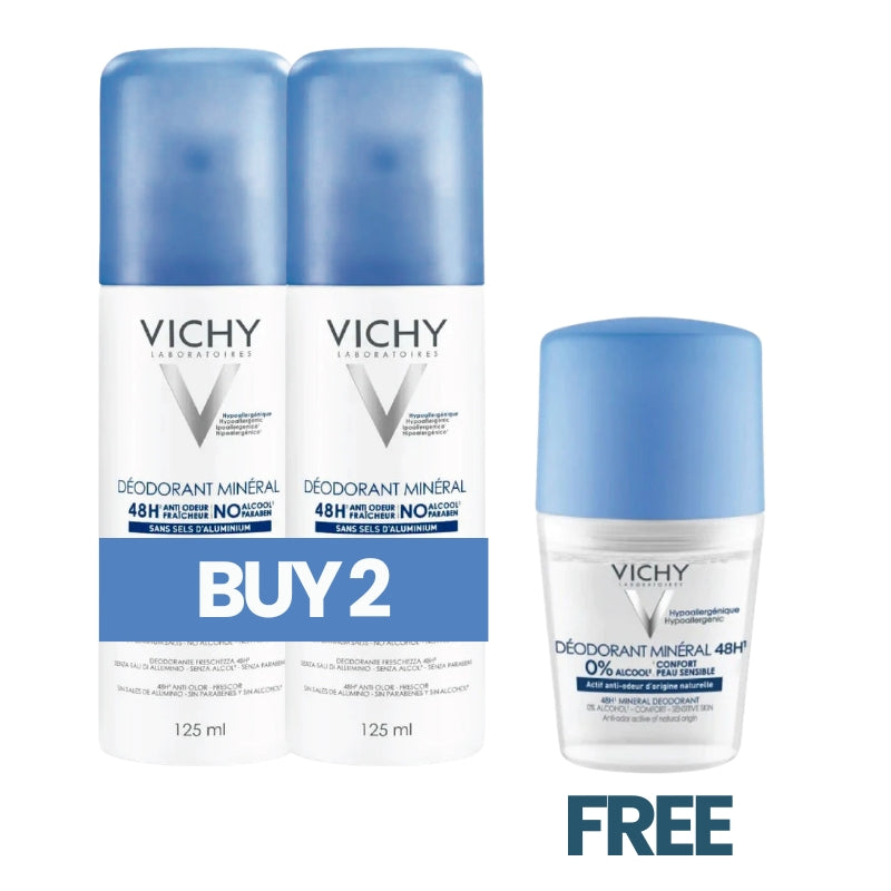 Buy 2 48 Hour Mineral Aluminum Free Spray Deodorant 125ml & Get 1 Roll-On Deodorant 50ml Free