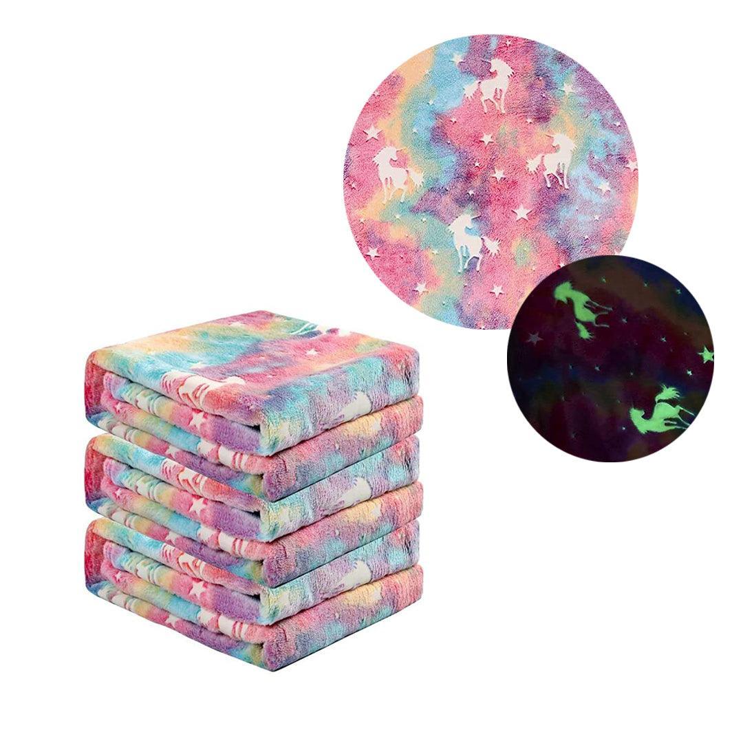Rainbow Unicorn Glow in the Dark Fleece Blanket - 1 x 1.5 m