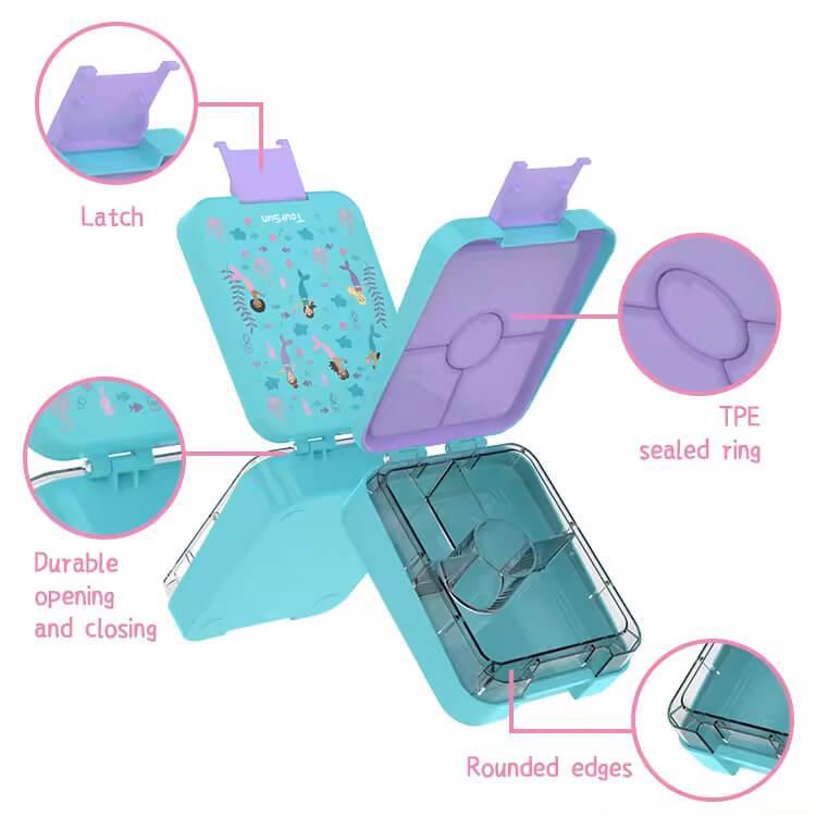 Colorful Themed Lunch Boxes with 4 Compartments for Girls - BPA FREE