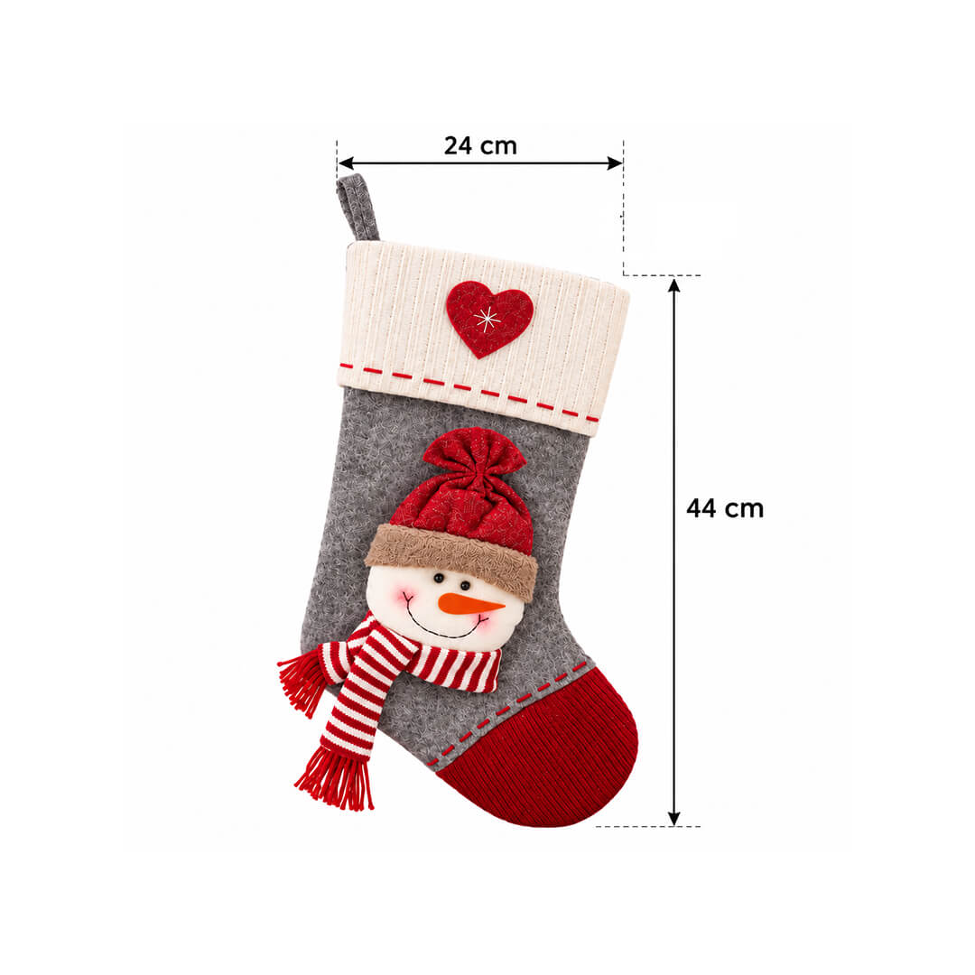 Grey and red Christmas stockings with 3D characters