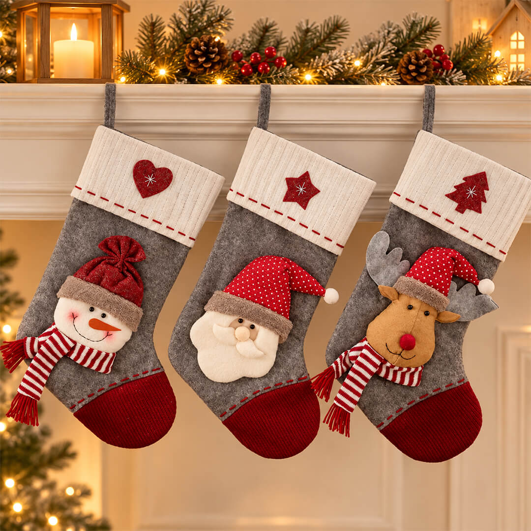 Large Christmas stocking with festive 3D character