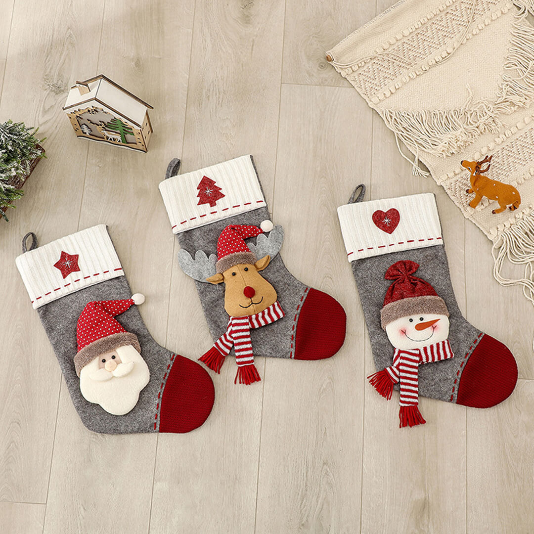 Christmas gift stocking with hanging loop and 3D design