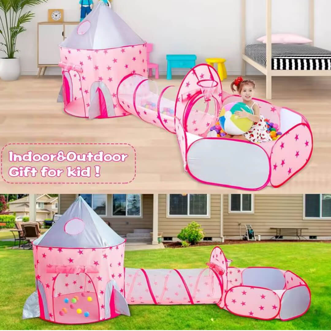 Girls' tent, playpen and tunnel set for indoor and outdoor play