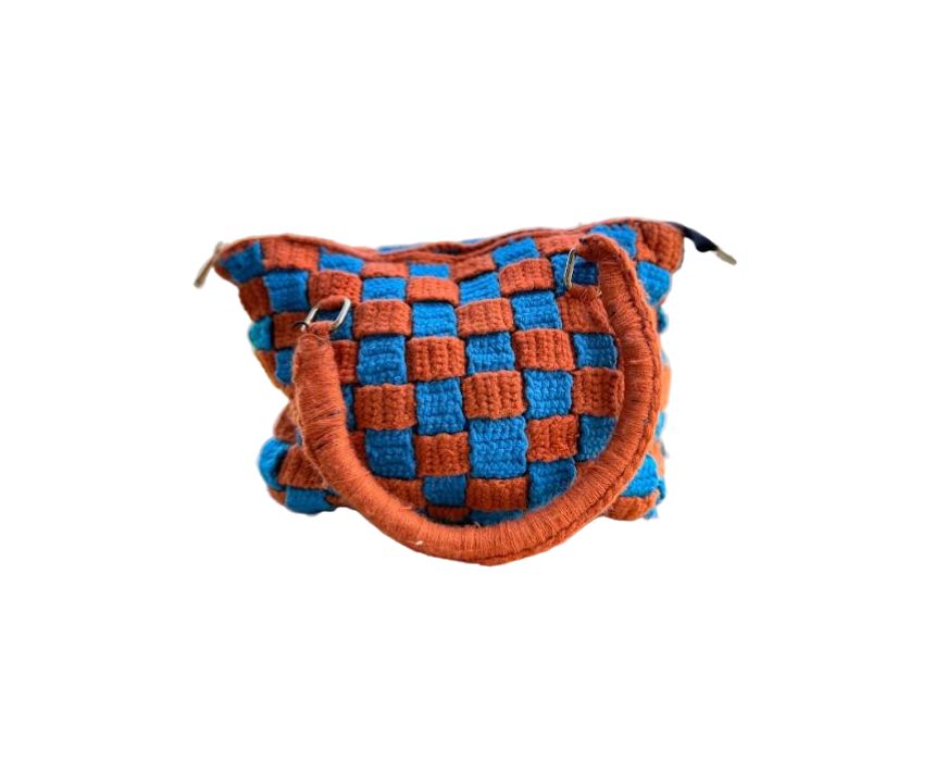 Checkered Tote Bag Blue and Orange