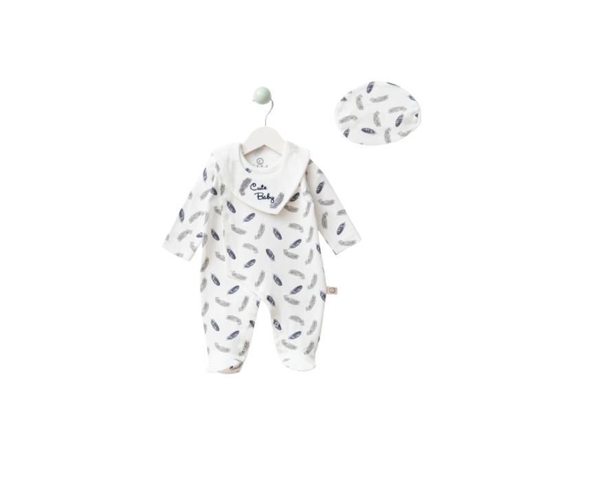 Baby Bibbed Patterned Romper in White