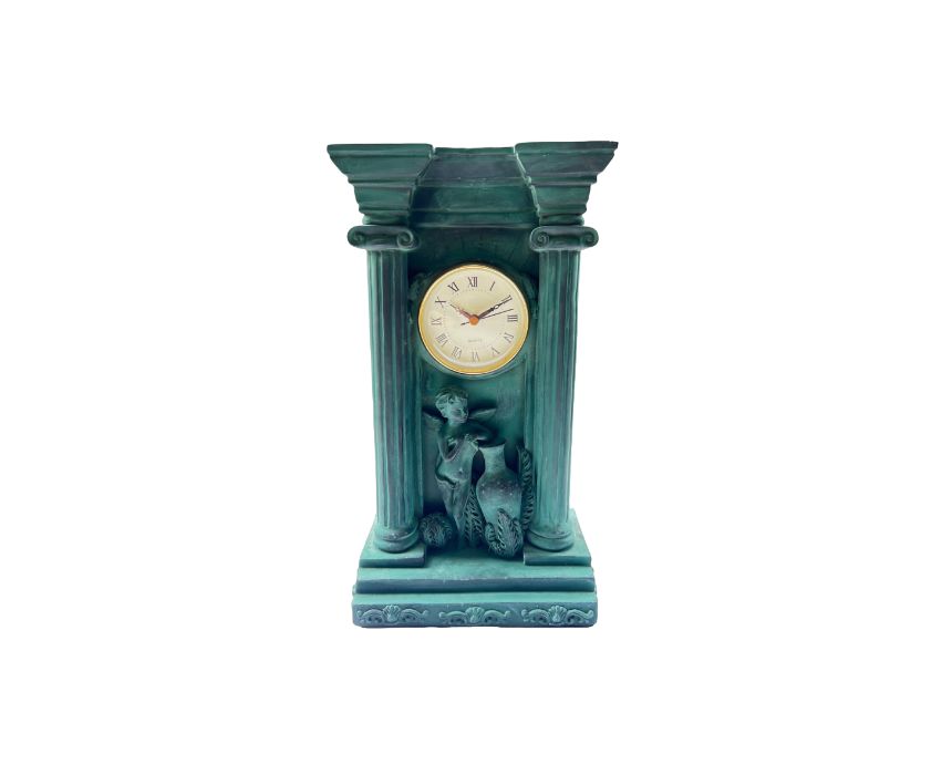 Baalbek Pillar Resin Clock in Antique Green