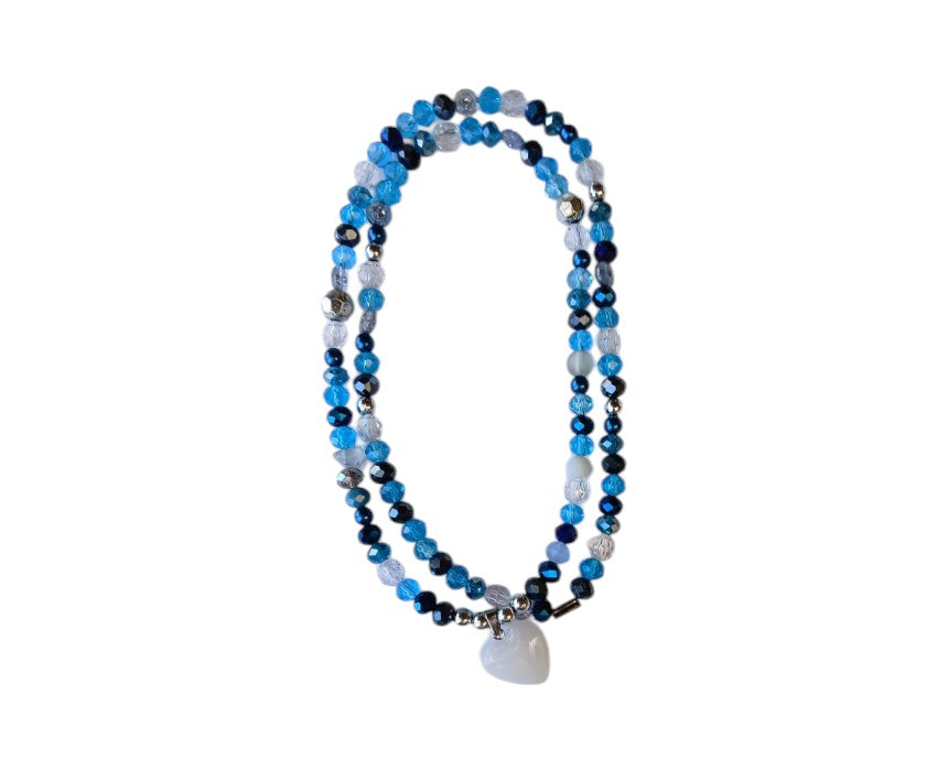White Heart Blue Necklace